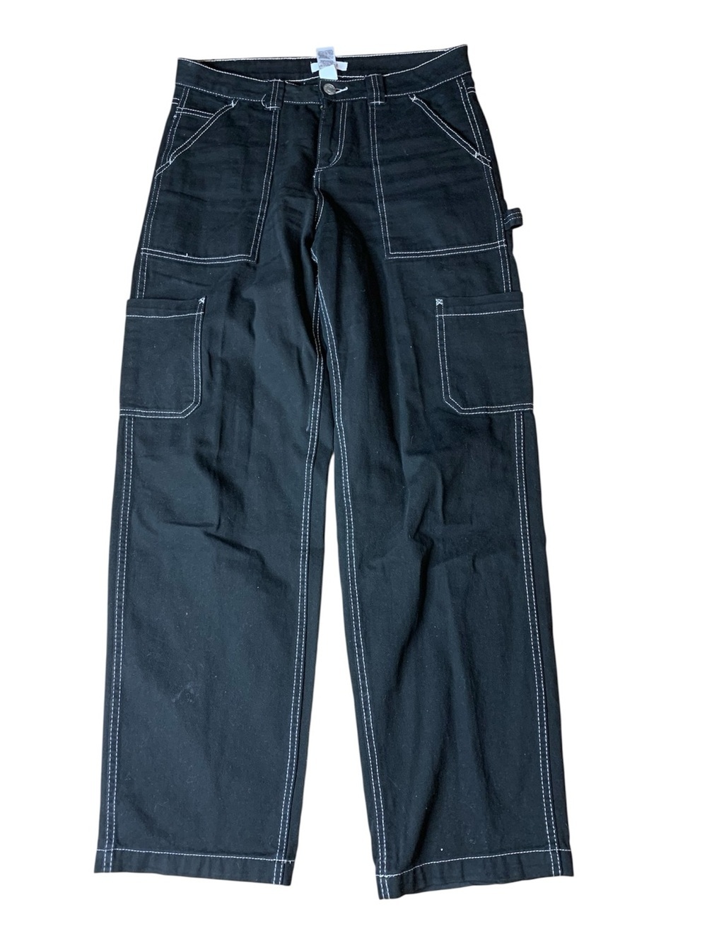 Garage Black Dani Carpenter Pants Contrast Stitch Wide Straight Leg Size 5